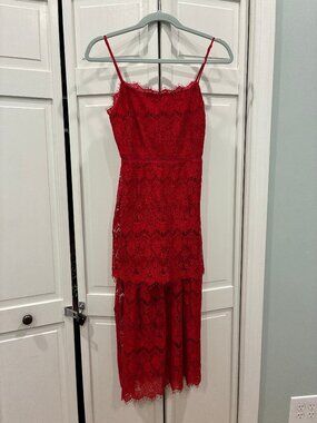 Lulu's red dress lace overlay